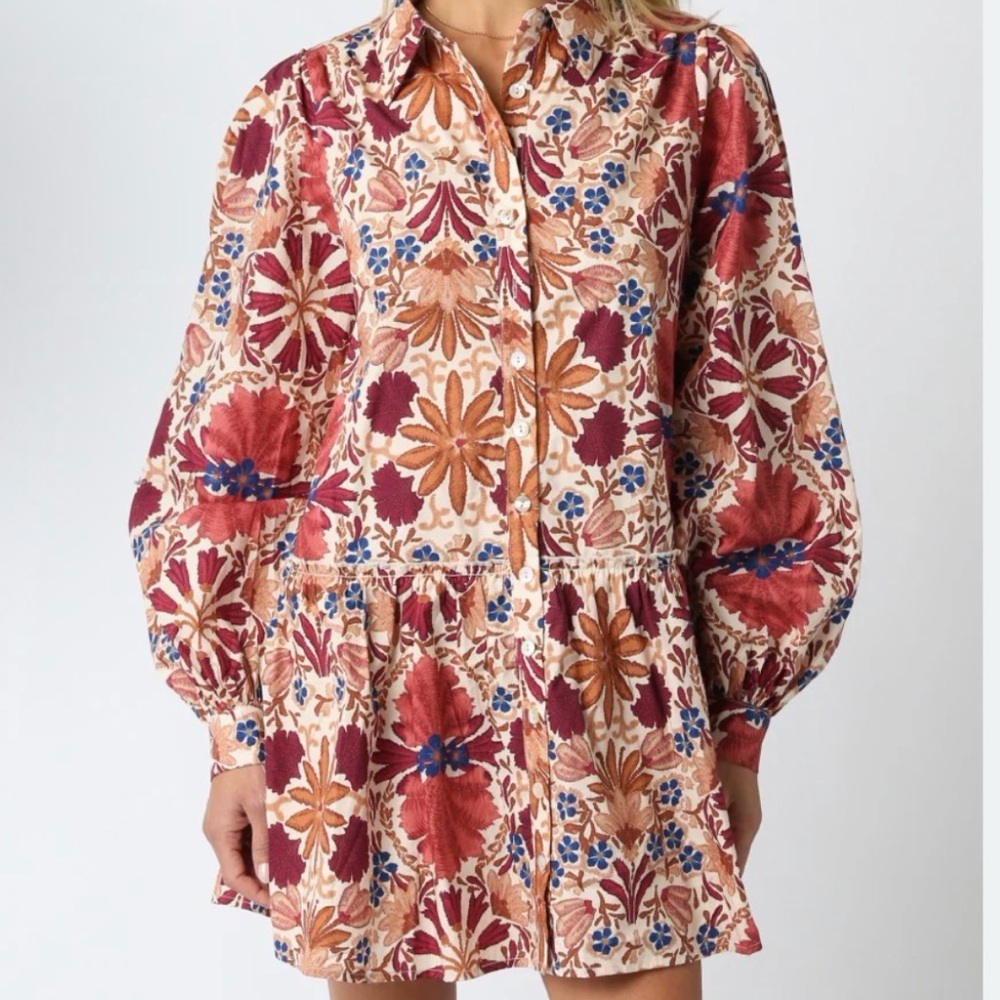 Olivaceous Burgundy and Blue Floral Dress